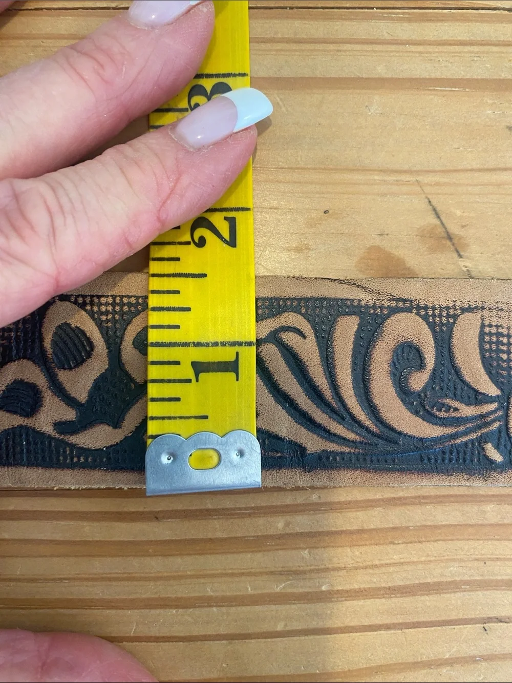 Buckle Brand Brown Tooled Leather Belt with Oval Antiqued Buckle
